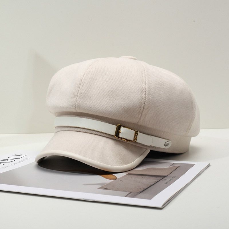 Autumn and Winter Hats Women's Fashion Versatile Octagonal Hats Big Head Circumference Showing Face Ducktongue Beret Newsboy Hat