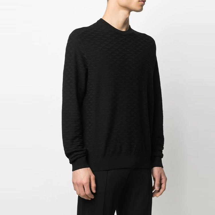 Emporio Armani Solid Color Geometric Pattern Crew Neck Pullover Long Sleeve Sweater Men Sweater Black 3K1MX2-1MZTZ-0999