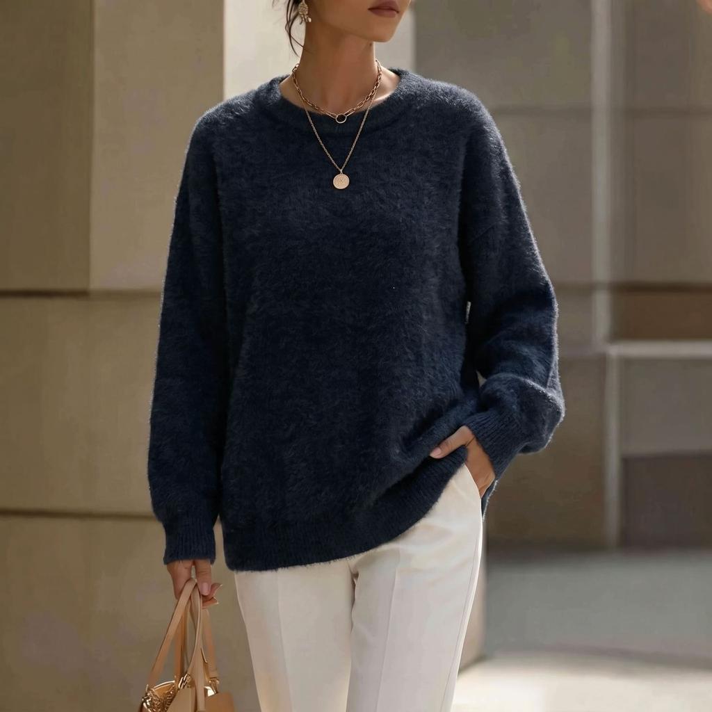 YYFS Women's Fashion Casual Fall Winter Solid Color Print Long Sleeve O-Neck Sweaters