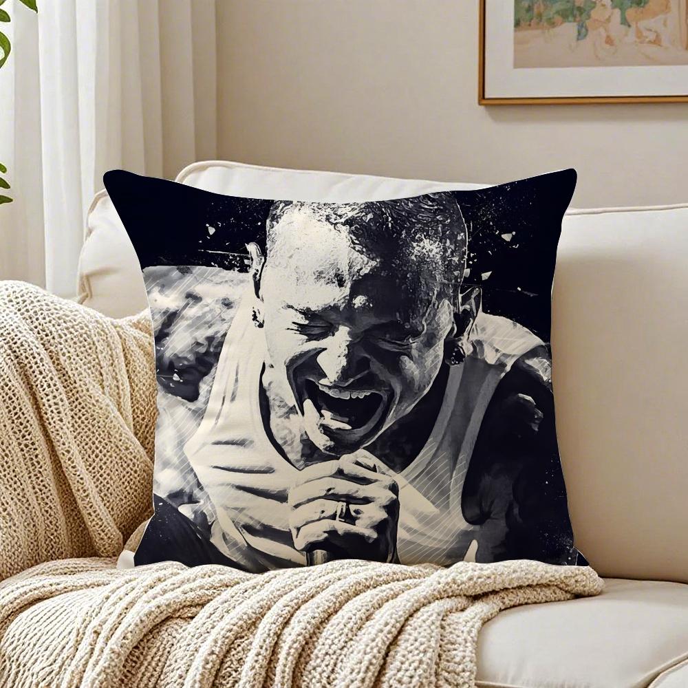 Funda de Cojín Cantante de Rock Chester Bennington Funda de Almohada de Lino Suave para Sofá Cama Decoración de Habitación del Hogar