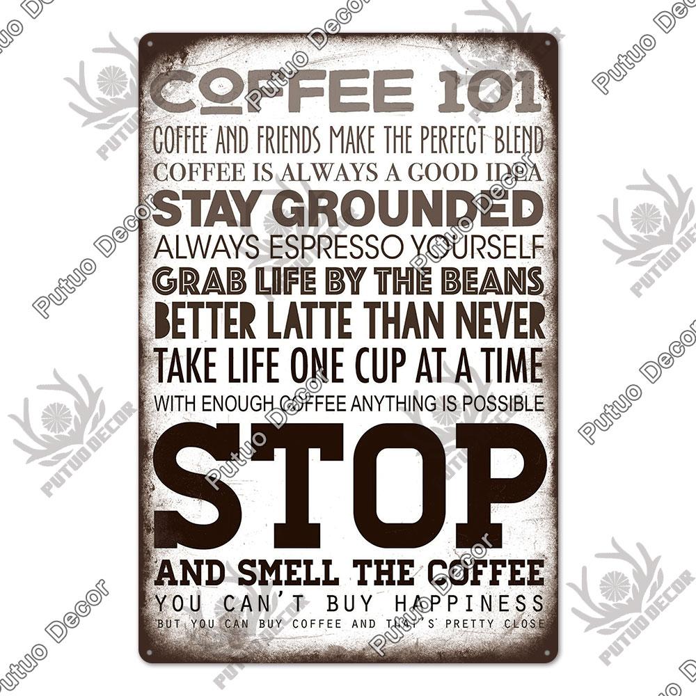 Putuo Decor Coffee Vintage Tin Metal Sign Decorative Plaque Retro Plate Cafe Kitchen Man Cave Coffee Bar Club Wall Decoration