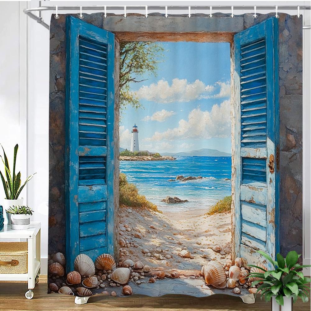 Garden Flowers Beach and seaside scenery style printed fabric shower curtain bathroom curtain,home decoration curtain with hooks