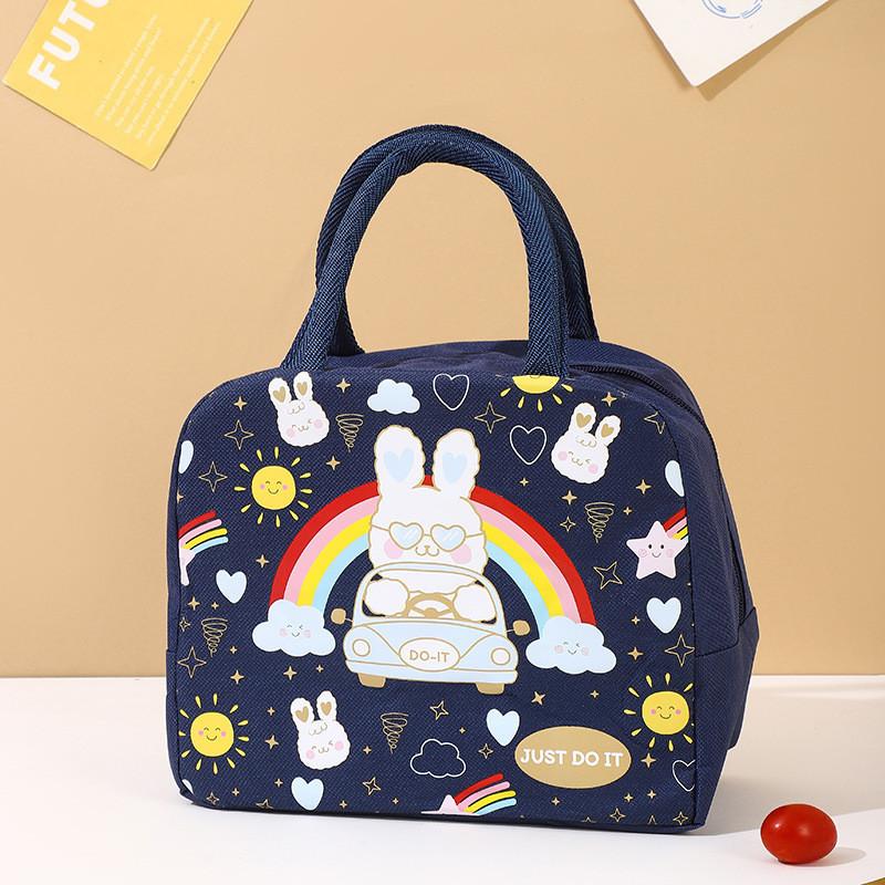 Cute Cartoon Oxford Insulated Lunch Bag For Work And School Pink Astronaut Rabbit