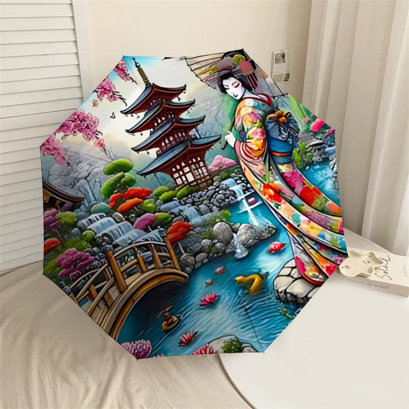 

1PC Geisha Umbrella Umbrella-8-Rib Reinforced, Automatic Open, Lightweight & Durable, Cute Fashion Accessory for Outdoor-P2699