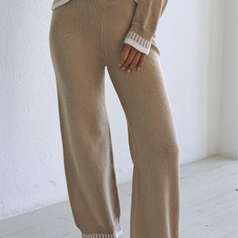 Damen Herbst Winter Verdickte Hose Kontrastfarben Spleißen Lässig Weitbein Gewebte Wollhose