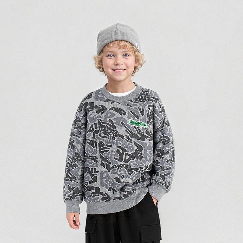 Весенний и осенний детский повседневный свитшот в корейском стиле, средний и большой размер, детский свитшот-пуловер с вышивкой, камуфляж, свитшот для мальчиков с длинным рукавом Gray 160