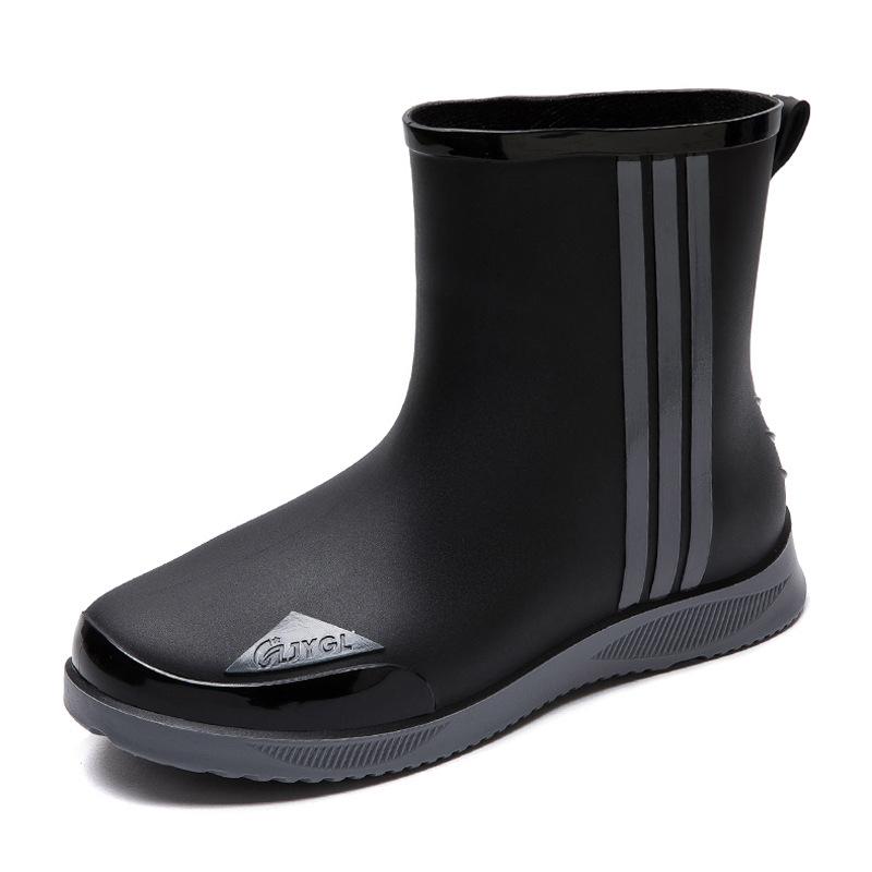 New medium tube waterproof shoes men's fashion bundle rain shoes velvet outer wear non-slip work wear-resistant rain boots rubber shoes