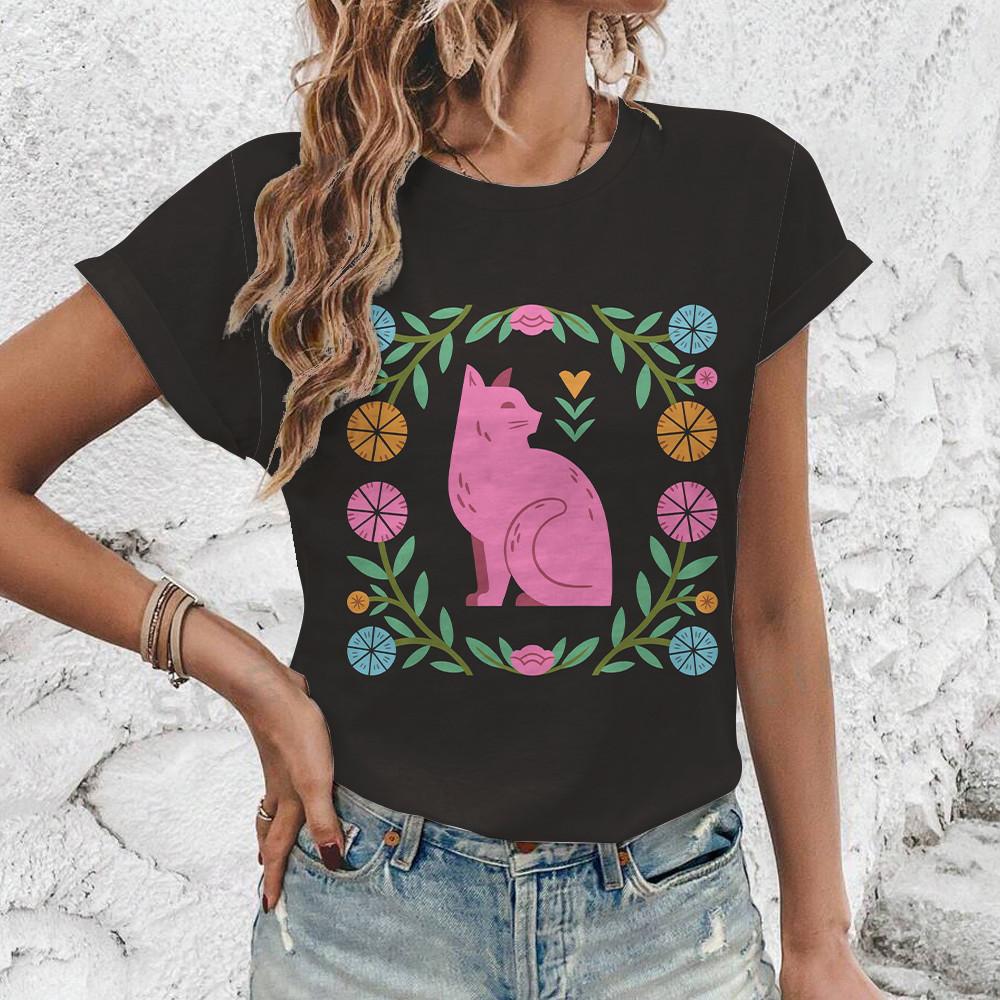 Sweet And Cute Animal Printed Short Sleeved Top Trendy And Energetic Street T-shirt New Product, Simple Daily Women's Clothing