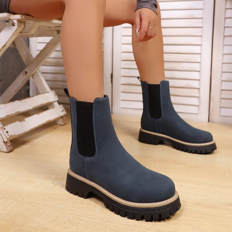 New Large-sized Martin Boots, Simple Thick-soled Round-toed One-foot Boots, Short Boots, Women's Shoes