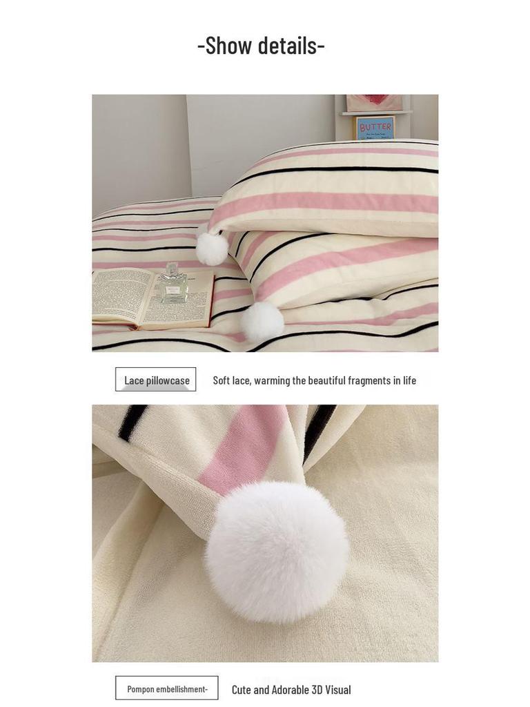 G5Zins Winter Warm Milch Samt Plüsch Bettwäsche Set: Zweiseitige, gestreifte, verdickte Decke & Bettdecke (3 Stück)