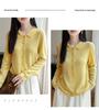 Autumn/Winter Wool Knit Polo Neck Cardigan - Women's Long Sleeve Hollow Crochet Loose Outerwear