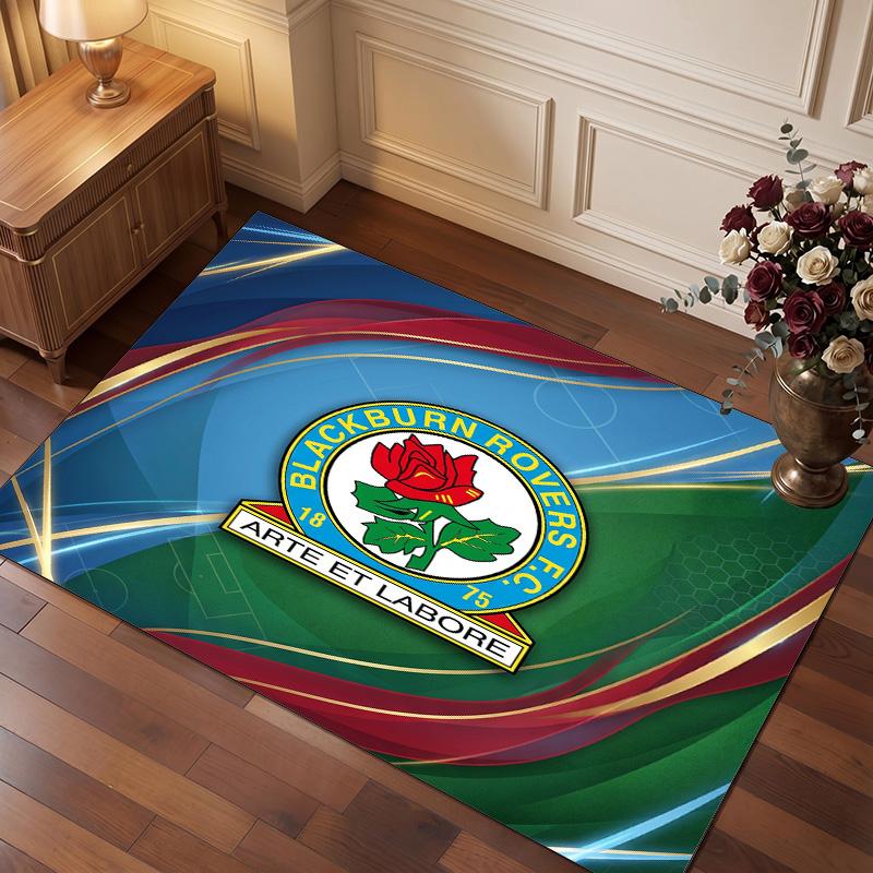 Blackburn Rovers Football Print Crystal Velvet Rug, Comfortable Water Absorbent Non Slip Indoor Floor Carpet