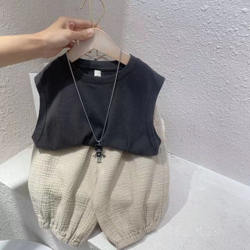 Boys' Vest Set Summer Children's Clothing Children's Baby Sleeveless Cropped Pants Two-piece Set Trendy