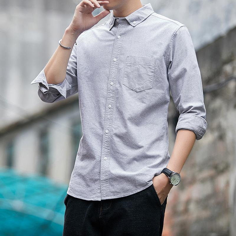Pure Cotton Men's Shirt Long Sleeve New Autumn Oxford Cloth Solid Color Men's Business Casual Cotton Shirt for Men