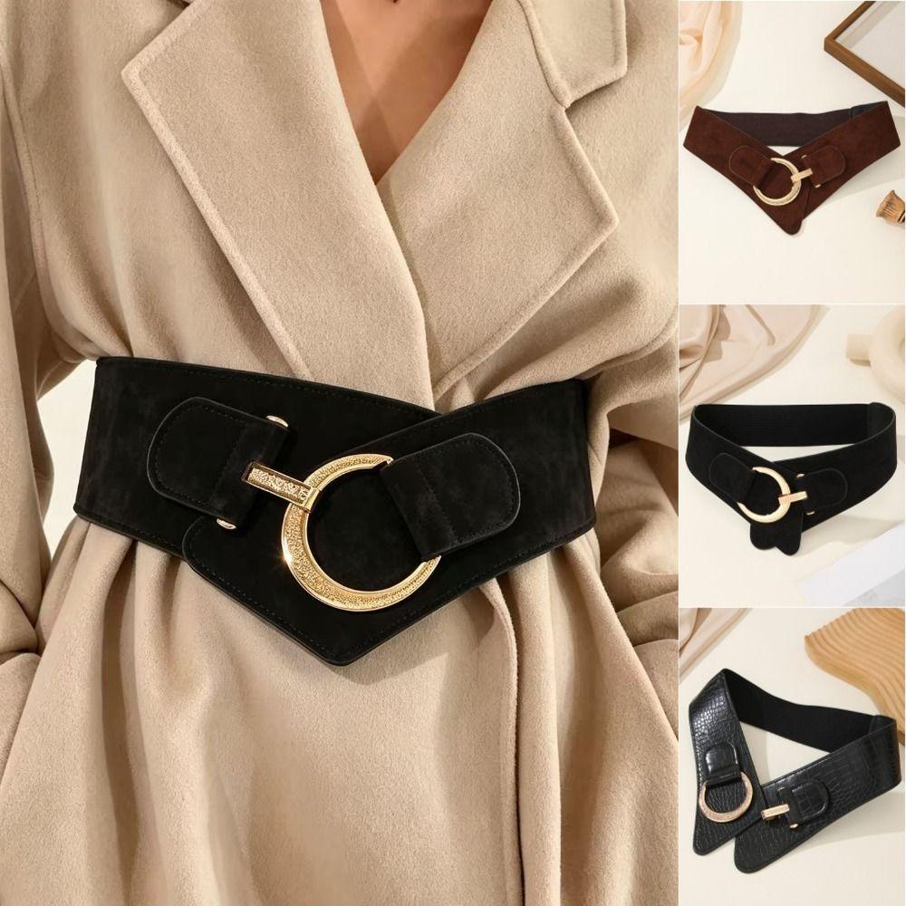 Adjustable Pu Leather Corset Spicy Girl Wide Waistband Retro Suede Belt  Dress