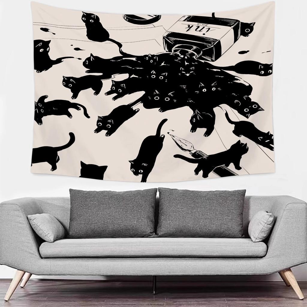 Cat Art Ins Style Decorative Tapestry Bedroom Bedside Wall Hanging Live Broadcast Backdrop Dormitory Renovation Wall Cloth