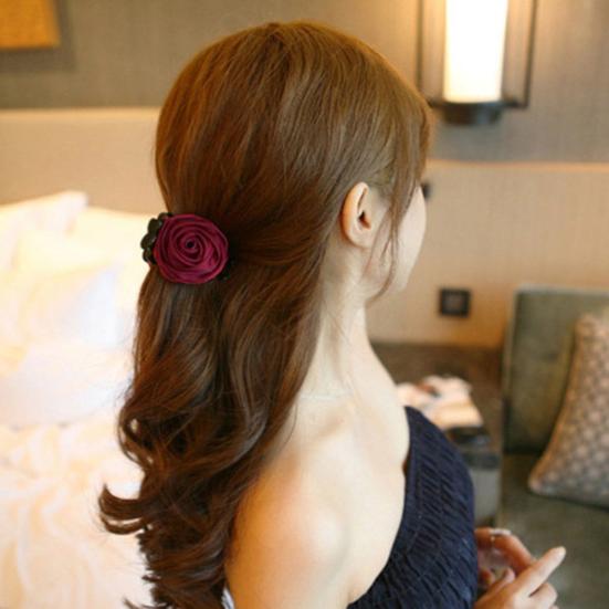 Fashion Cloth Rose Flower Hair Claw Clip Clamp Women Ponytail Holder Headwear