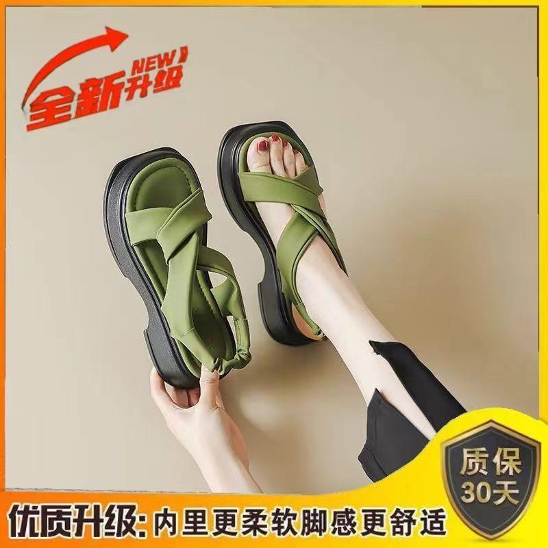 

Green super white 2025 summer new thick-soled shit-stepping sandals fairy style foreign style niche Roman beach shoes 35 темно-зеленого