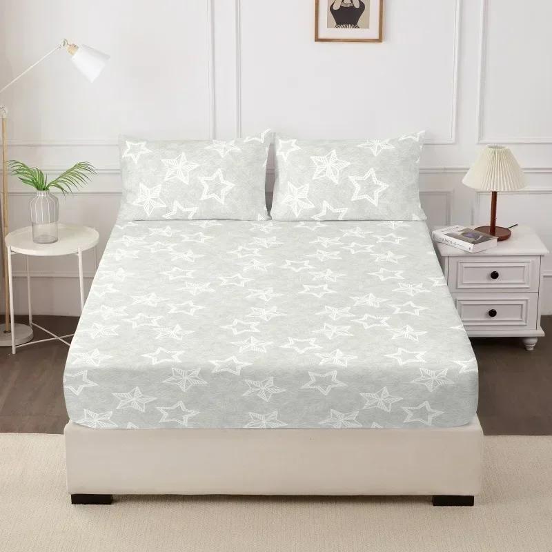 1PC Printed Fitsheet Single Double Twin Queen Size Mattress Cover with Elastic Band Bedsheet Soft Comfortable Fitted Sheet