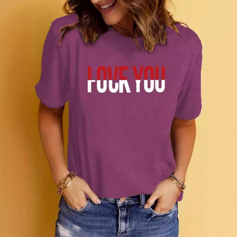 Summer Women's Letter Pattern Printed Pure Cotton Round Neck Short Sleeved T-shirt Casual Fashionable T-Shirts Women’s