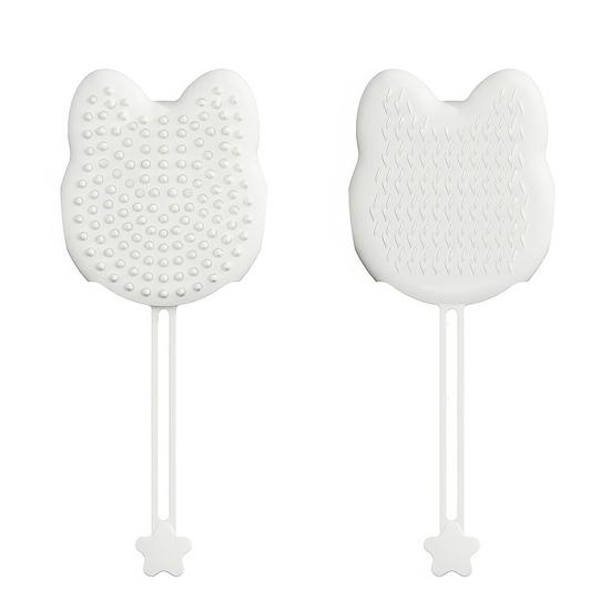 2-in-1 Pet Grooming Glove with Lanyard Soft Flexible Cat Head Shape Pet Grooming Massage Glove Grooming Mitt