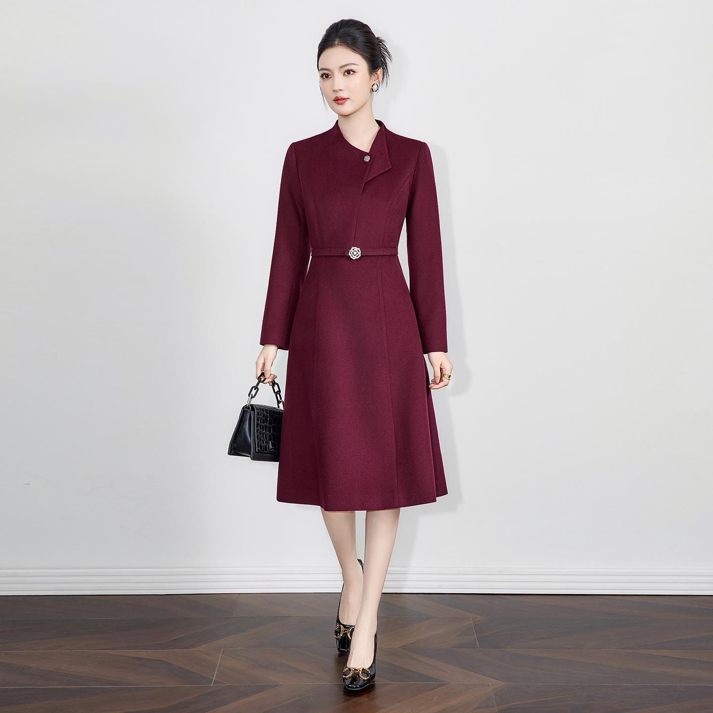 

Nanyou Elegant Woolen Skirt Dress - Single-Sided Smooth, Cinched Waist, Women s Autumn/Winter Collection S червоний