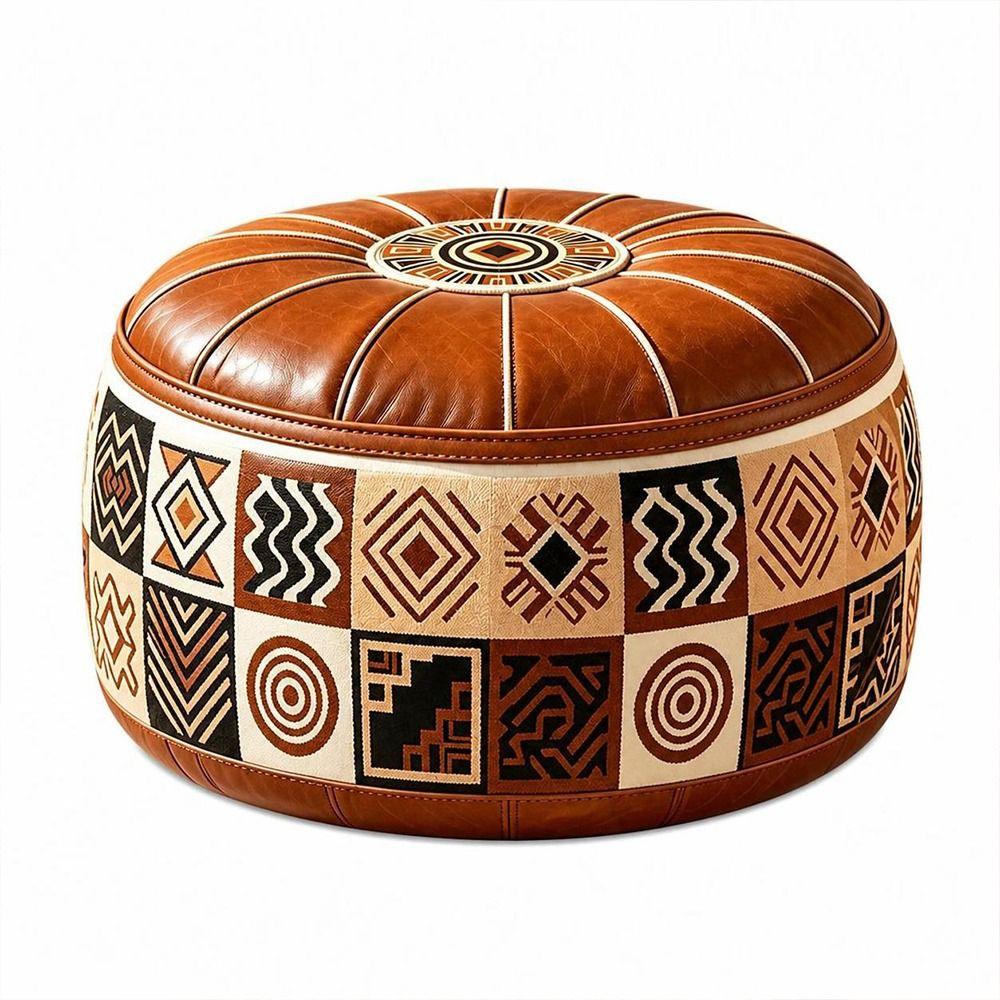Round Shape Fillable Ottoman Pouf PU Leather Round Pouf Cover New Floor Seat Cushion  Home Use