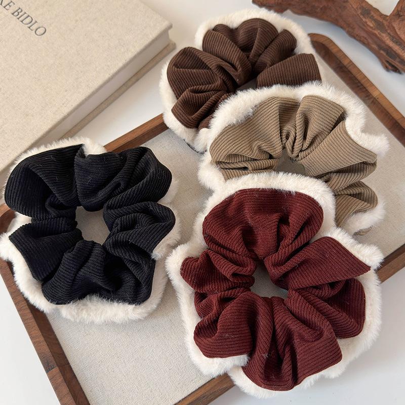 Autumn Winter Retro Corduroy Hairy Large Hair Scrunchies Headbands Women Girl Temperament Hair Rope Rubber Band Hair Accessories
