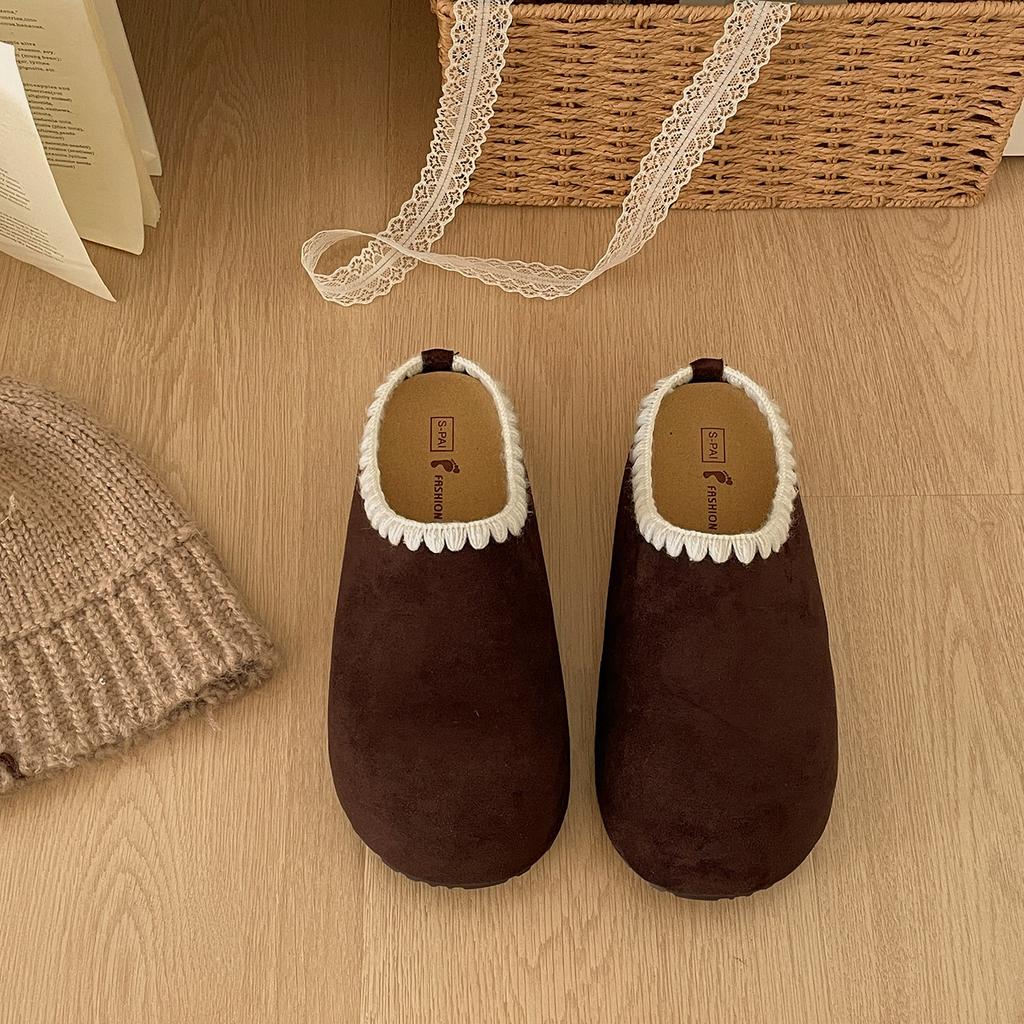 Retro white inner heightening bag head thick-soled slippers women's autumn outer wear 2025 new versatile soft-soled half-drag Birkenstocks