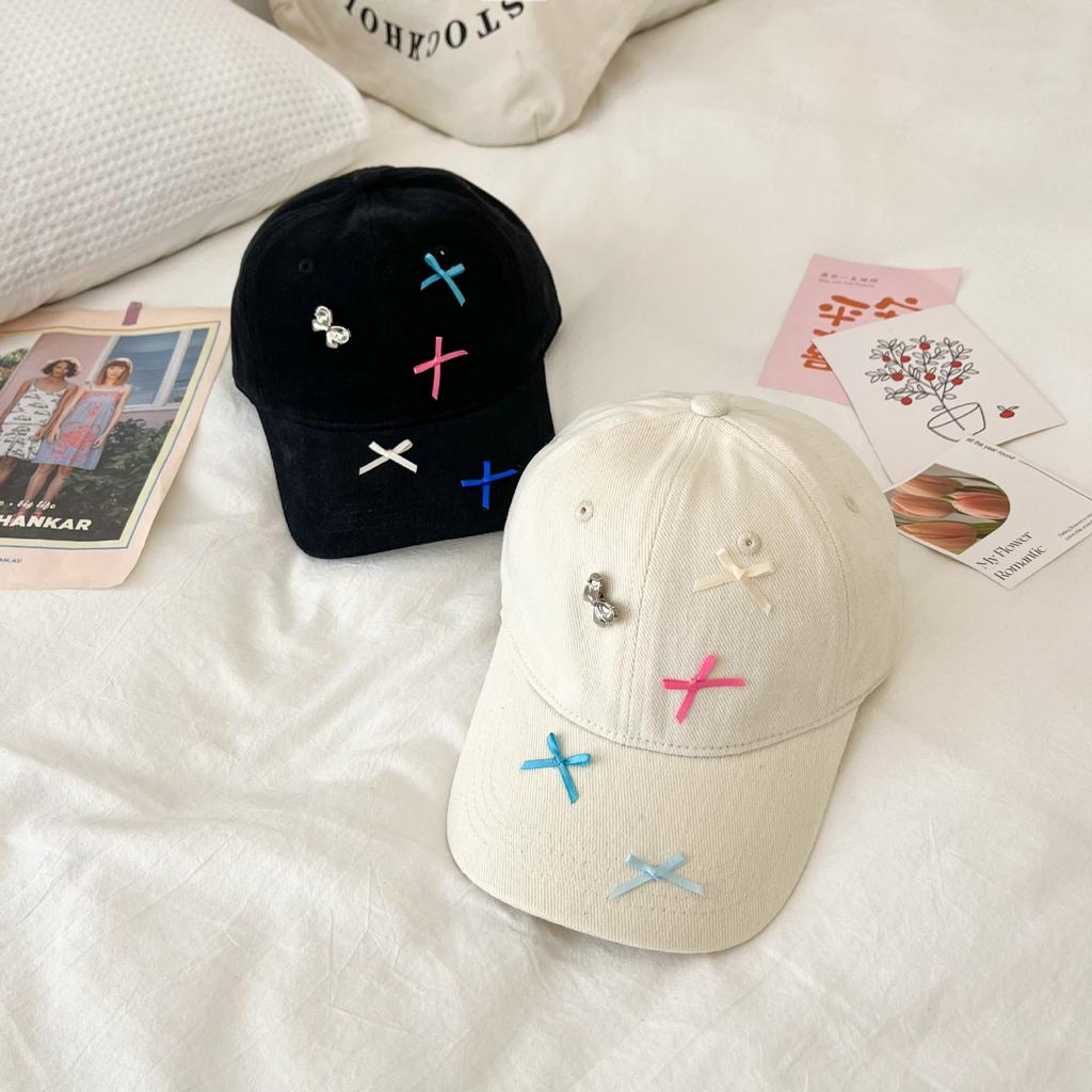 Spring And Summer Bow Baseball Cap Women'S Versatile Cute Big Head Circumference Showing Face Small Peaked Cap Big Face Hat