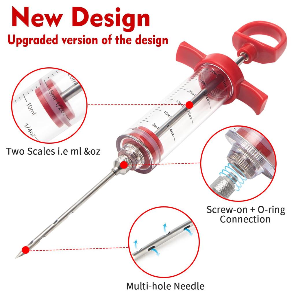Marinade Injector Syringe with Screw-on Meat Needle Premium Portable Turkey Injector kit for Smoker Marinades Injector for Meats