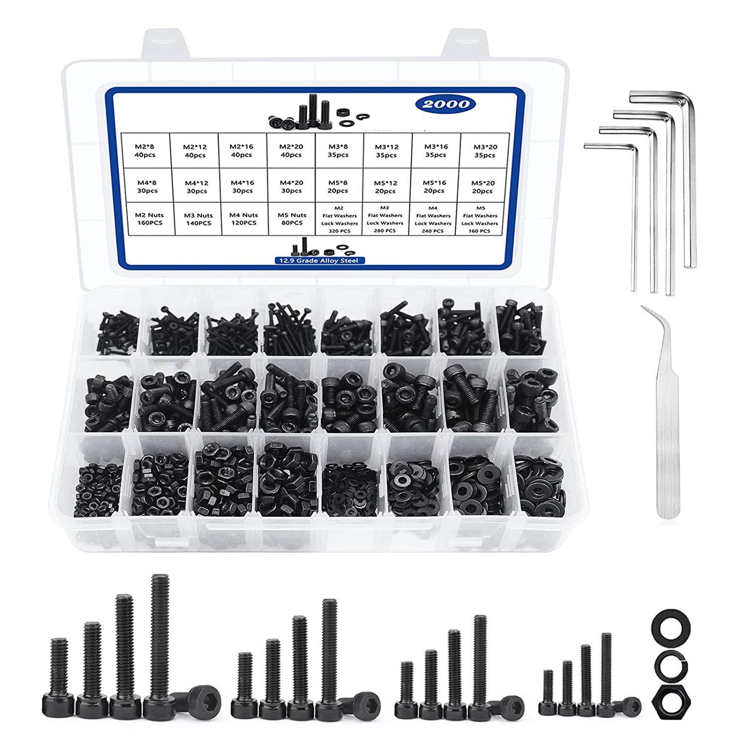 

2000 шт. винт с цилиндрической головкой и шестигранником с эластичной шайбой и плоской шайбой M2/M3/M4/M5 высокая прочность класс 12.9 2000pcs