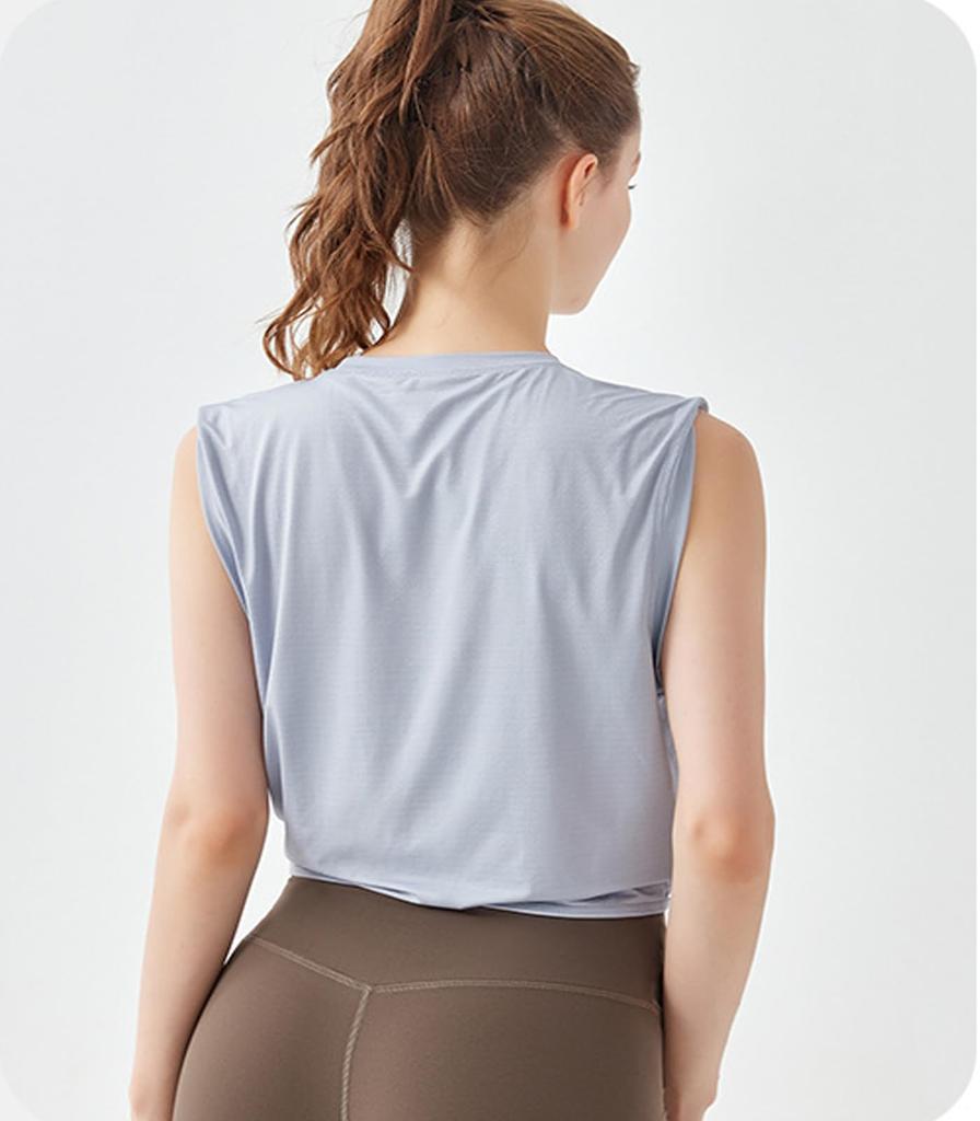 Yuoku Short Sleeved Tank Top with Striped Perfect for and Gym Features a and Stretch Perfect for A02 Women's Print, See-Through Design, Yoga, Pilates,