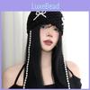 Versatile Knit Black Cap With Gorgeous Bow And Pearl Embellishments Adults For