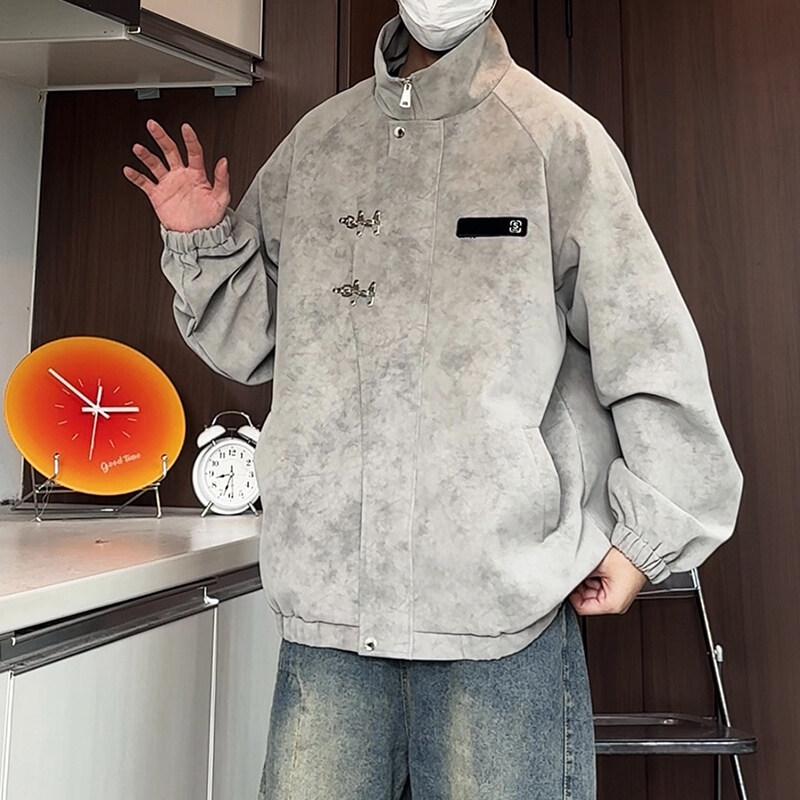 Men's Retro Tie-Dye Stand Collar Jacket - Winter Casual Loose Outerwear