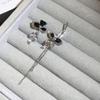 Exquisit Black Zircon Bowknot Tassel Dangle Earrings for Women Girl Korean Style Asymmetry Metal Stud Earrings Jewelry Wholesale