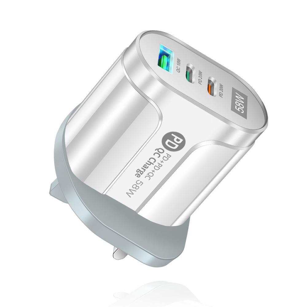 58W Multi-Plug Fast Charger with Dual USB & Type-C PD Ports