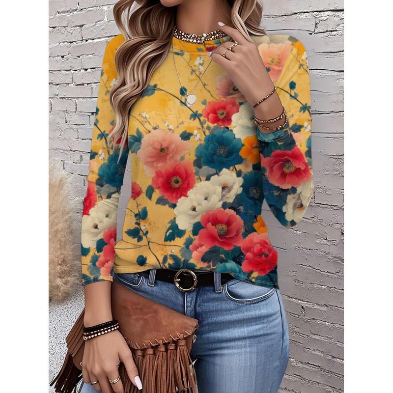 Womens Round Neck 3D Dinosaur Print Tee - Casual Fit 7/8 Sleeve 2025