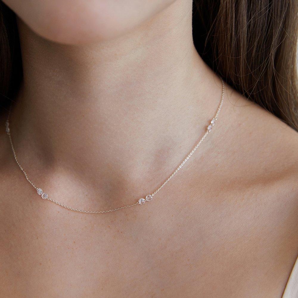 (92.5 Silver) Crystal Berry Link Chain Necklace Nz2413