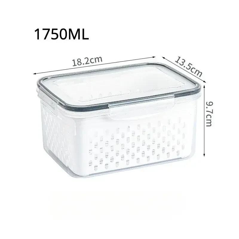 Refrigerator Storage Box Sealed Fresh-Keeping Container-Fridge Organizer with Drain Basket for Veggie Fruit Food Pantry Storage