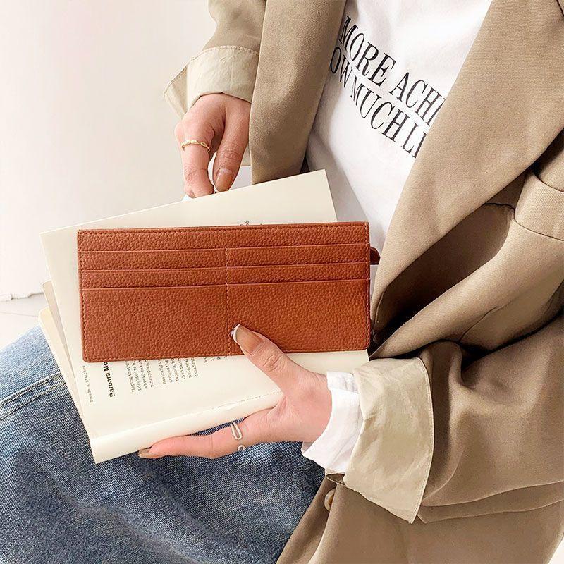 Womens Long Wallet Slim PU Leather With Texture Minimalist Design Multi-Card Holder Large Capacity Coin Purse