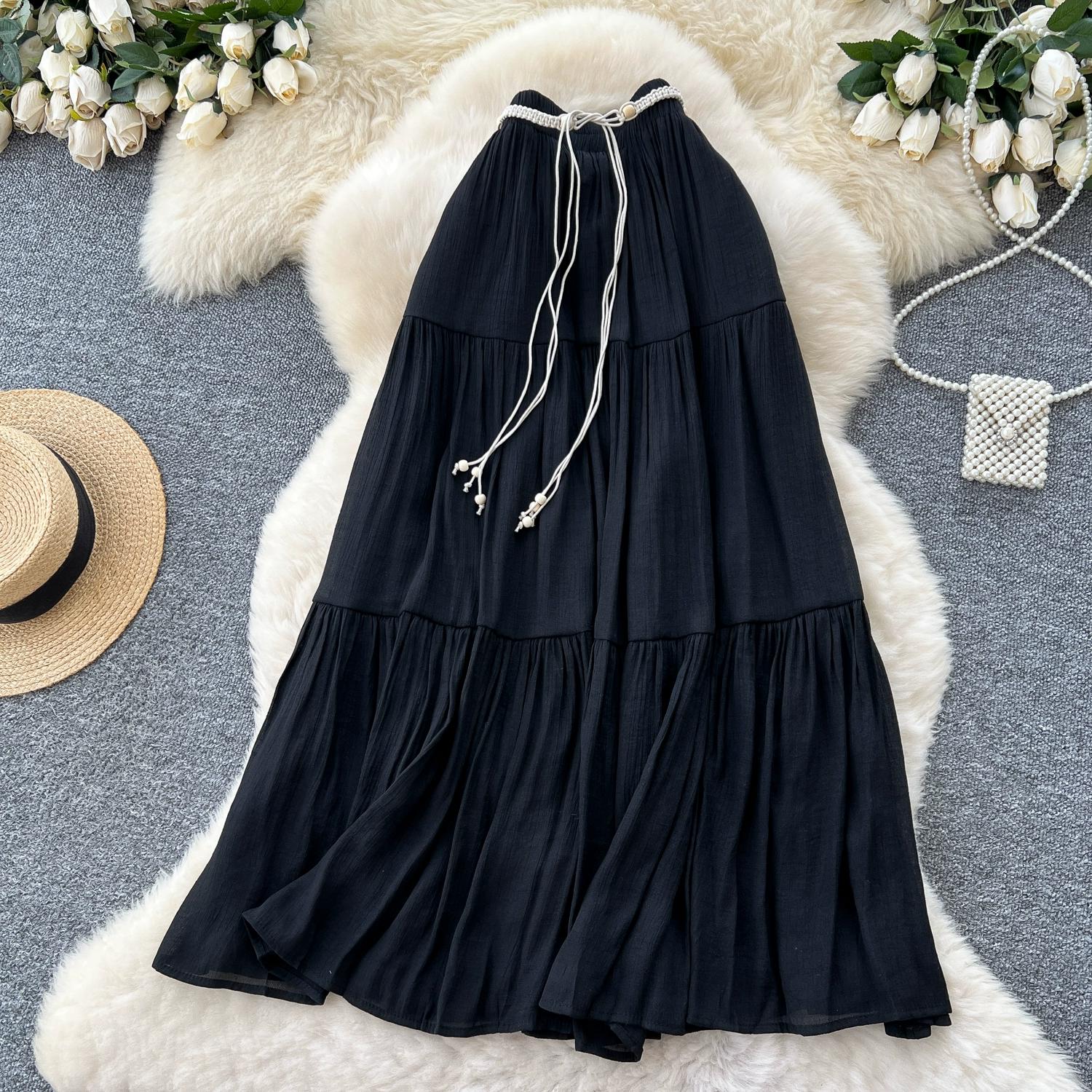 

Літня Жіноча Шикарна Бохо Бавовняно-Лляна Однотонна Спідниця Максі з Еластичною Талією та Шнурівкою XL чорний