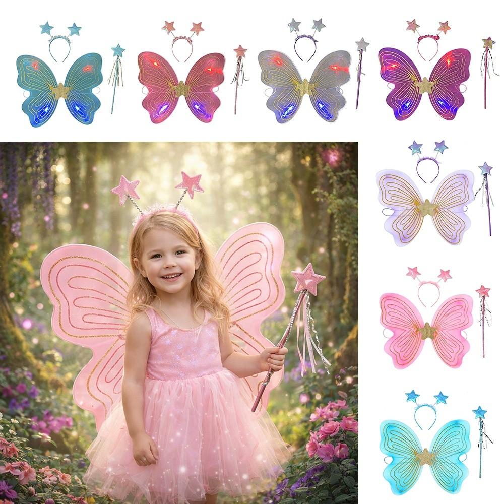 3Pcs/Set Sparkling Butterfly Wings Princess Hair Hoop Colorful Angel Wings Fairy Wand Butterfly Costume Wings