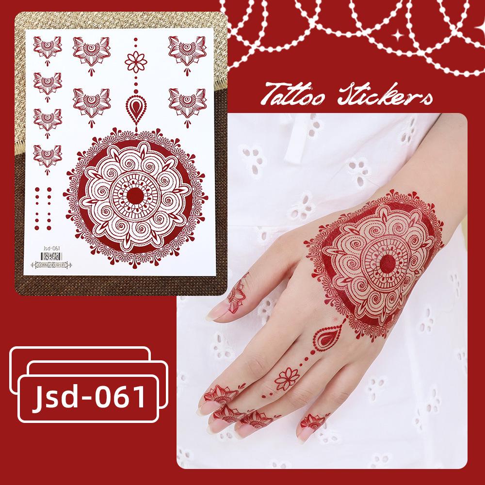 Whitening Red Henna Lace Mandala Flower Waterproof Temporary Tattoo Stickers for Women