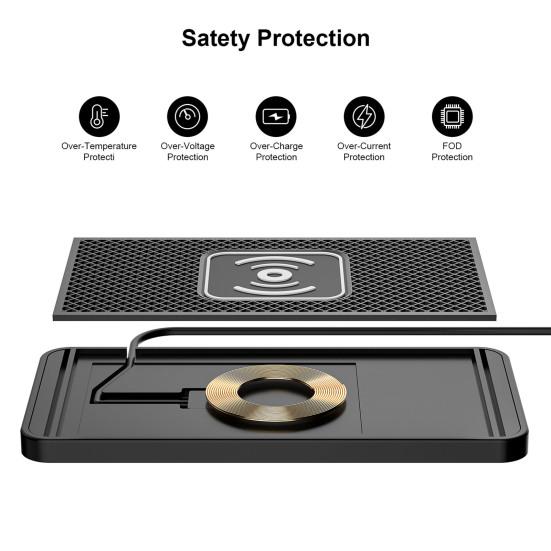 Wireless Car Charger Pad 20W Fast Charging Mat for Phone Non-Slip Cell Phone Charger Waterproof Anti-Slip Silicone Base Home Wireless Charging Pad