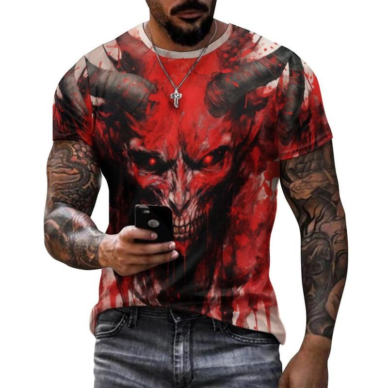 Ďábel Satan 3D potisk Pánská trička Móda Harajuku Hip Hop Trend Streetwear Léto Krátký rukáv Y2k Top Nadměrné oblečení