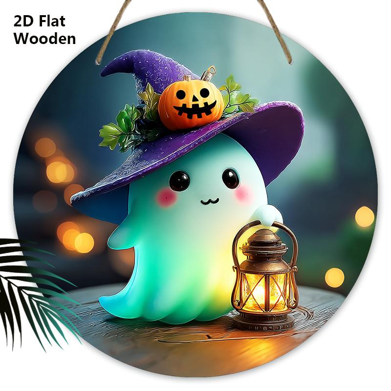 

Хэллоуинская деревянная табличка с очаровательным узором привидения - Уникальные фигурки-украшения - Идеально подходит для входной двери, стены, декора комнаты 20cm/7.87in фиолетовый