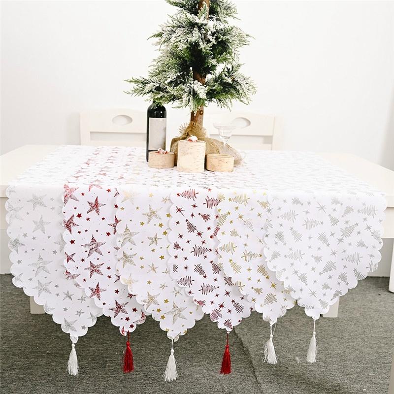 Merry Christmas Table Runner Bronzing Tassel Tablecloth Christmas Home Decoration New Year