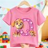 Paw Patrol Skye T-shirt for Children Cartoon A-Z Letter Tee Top Round Collar Clothing Girls Short Sleeve Kids Anime Clothes Gift