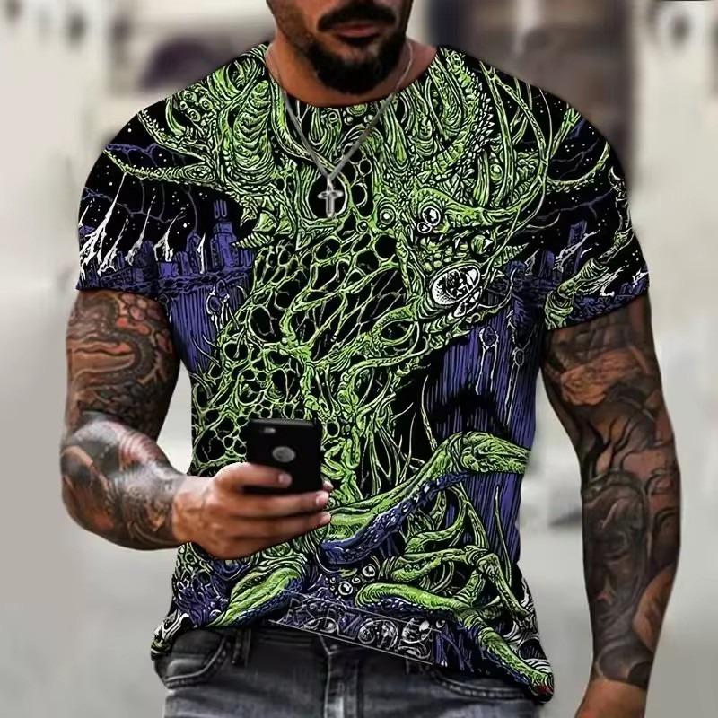 

Летняя мужская повседневная футболка уличная мода короткий рукав Харадзюку граффити 3D-принт полная посадка круглый вырез новые топы XS